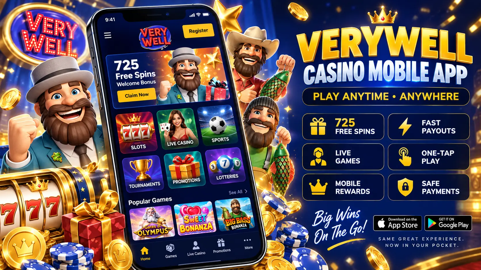 Very Well Casino app on a smartphone